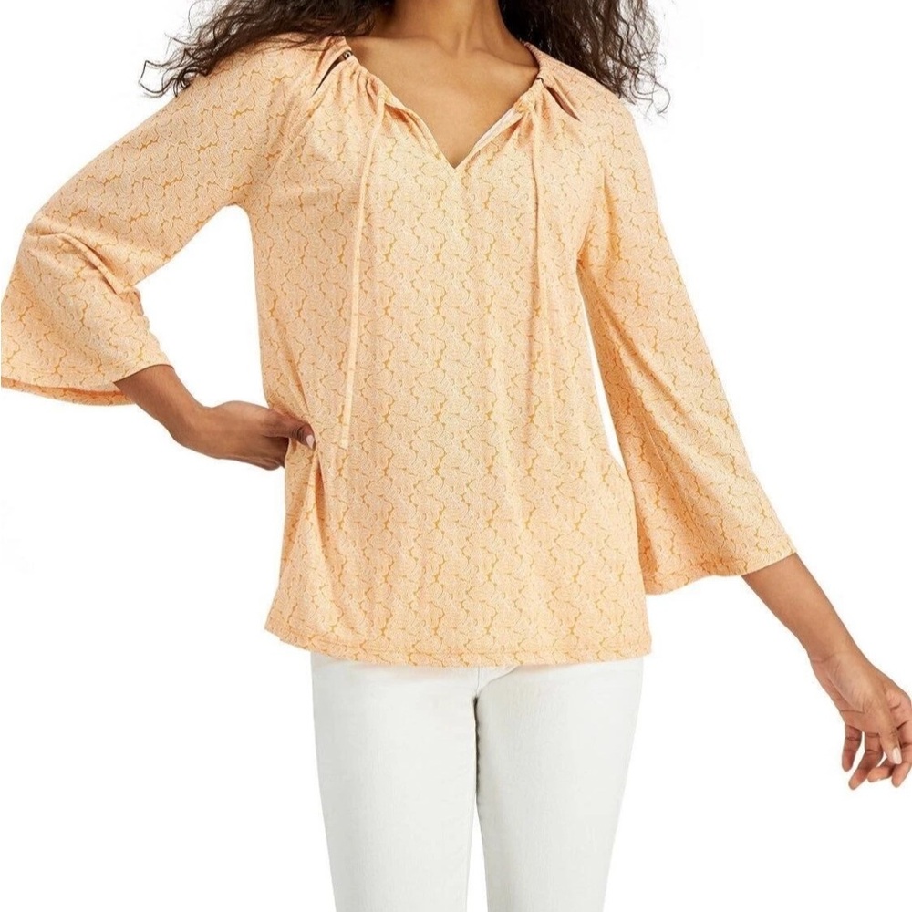 Michael Kors XL - Orange Peach Paisley Blouse - Relaxed Boxy Fit